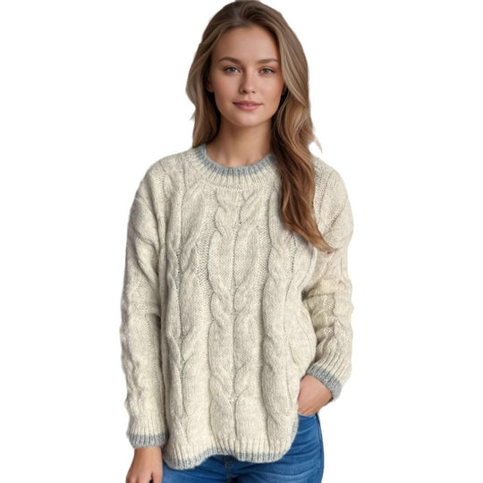 Damen Grobstrickpullover mit modernem Zopfdesign und lässigem Schnitt EB