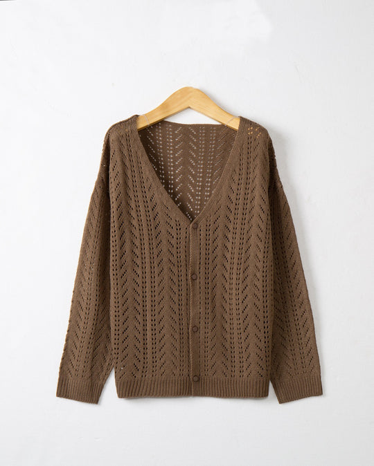 Damen Strickcardigan mit luftiger Lochmusterung und V-Ausschnitt EB
