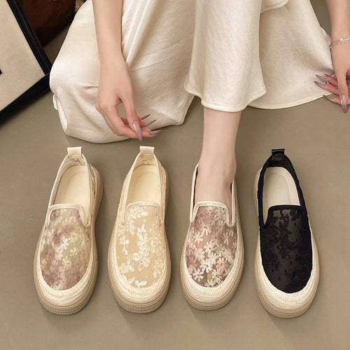 Damen Slip-On Sneakers mit floralem Stickdesign EB