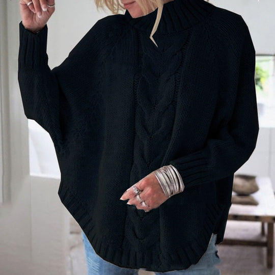 Damen Grobstrickpullover mit Stehkragen und Zopfmuster EB