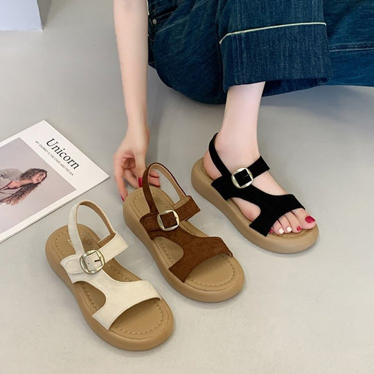 Damen komfortable Plateau-Sandaletten mit verstellbarem Riemen EB