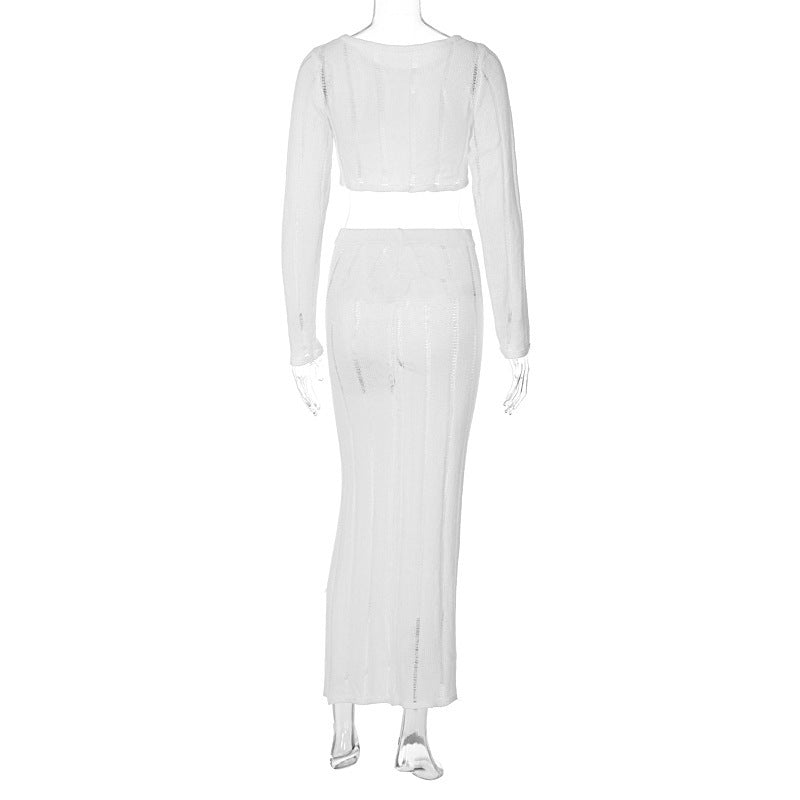 Damen elegantes und luftiges Crop-Top mit passendem Maxirock EB