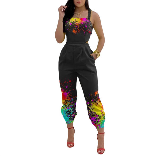 Damen modisches Jumpsuit mit floralem Design und tiefem Rückenausschnitt EB