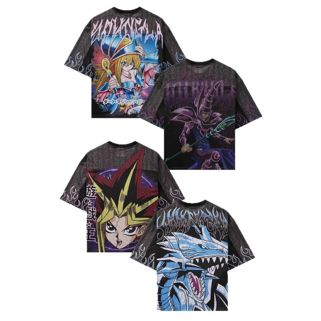 Unisex nan atmungsaktives Netz-Jersey mit großflächigem Anime-Print und V-Ausschnitt EB