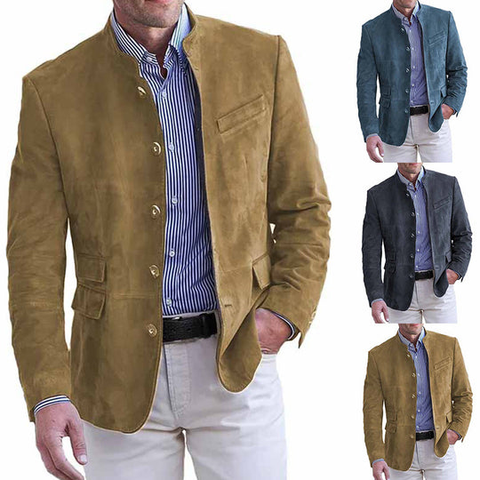 Herren Veloursleder Blazer mit Stehkragen und Pattentaschen EB