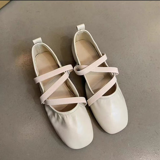 Damen elegantes Ballerina-Modell mit modischem Riemchen und hochwertigem Leder EB