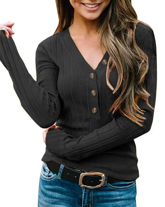 Damen Langärmliger Pullover mit Knopfverschluss EB