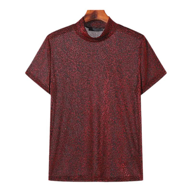 Damen nan schimmerndes Kurzarmshirt mit hohem Rundhalsausschnitt und strukturierter Animal-Print-Optik EB