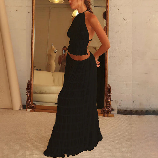 Damen luftiges Maxi-Kleid mit zarten Rüschendetails und verstellbarem Oberteil EB