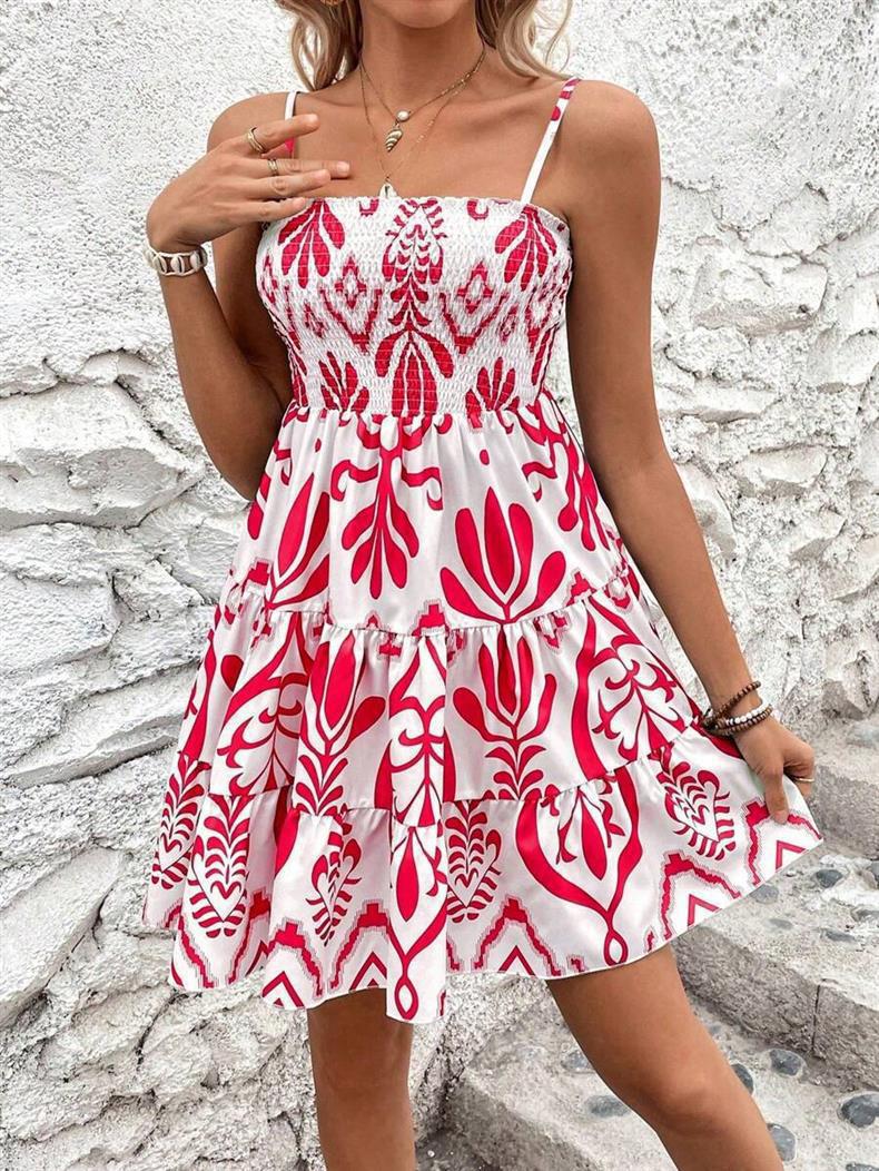 Damen luftiges Minikleid mit weitem Rüschensaum EB