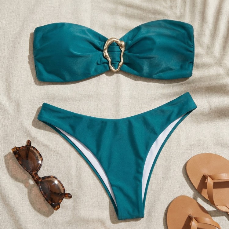 Damen Bikini-Set mit modischem Triangel-Oberteil und sportlichen High-Waist-Hosen EB