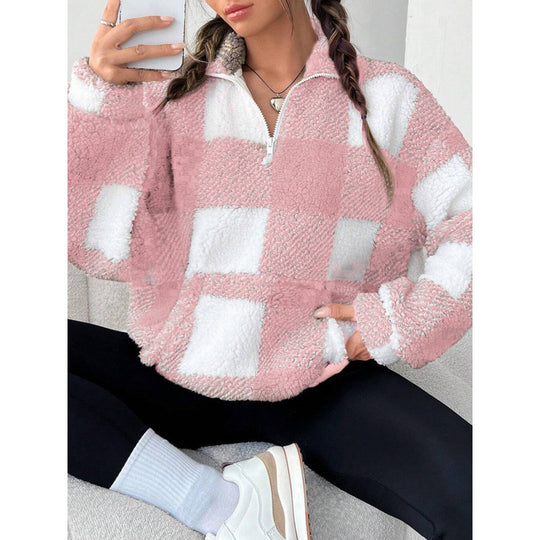 Damen kuscheliger Fleece-Pullover mit hohem Kragen EB