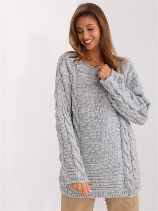 Damen Grobstrickpullover mit modernem Zopfmuster und weiten Ärmeln EB