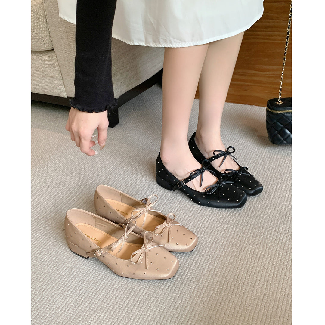 Damen Ballerinas mit dekorativen Schleifen und Strass-Applikationen EB