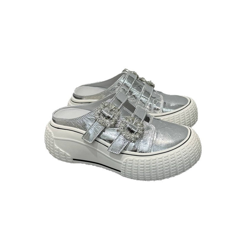 Damen modische Clutch-Sneaker mit dekorativen Strassschnallen EB