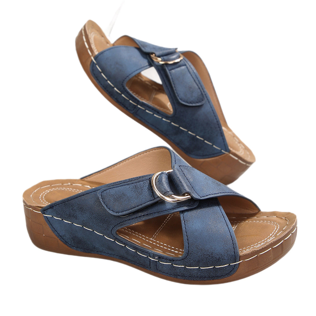Damen Komfortable Keil-Sandalen mit modischen Riemen EB