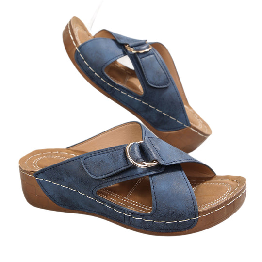 Damen Komfortable Keil-Sandalen mit modischen Riemen EB