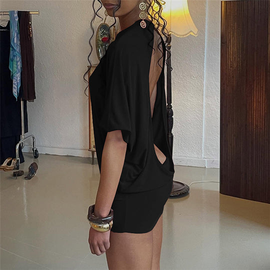 Damen figurbetontes Kurzarmshirt mit raffiniertem Schnitt und elastischem Material EB