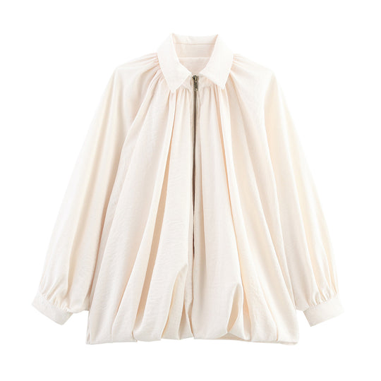 Damen leichtes Oversized-Blusenshirt mit Rüschendesign EB