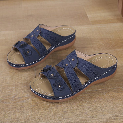 Damen bequeme Sandalen mit floralem Design und ergonomischem Fußbett EB