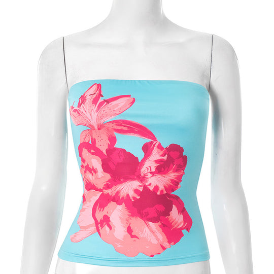 Damen Bandeau-Oberteil mit floralem Design und elastischem Stoff EB