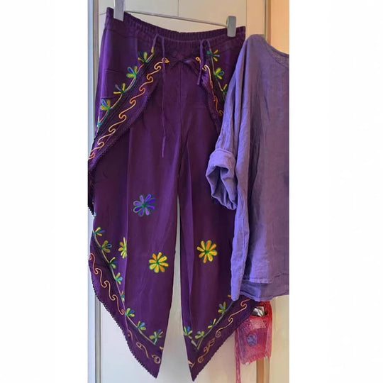 Damen Lockere Leinenbluse mit lässigem Schnitt und Rollärmeln EB