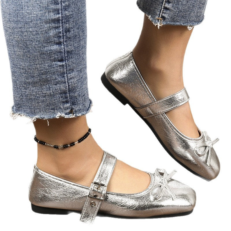Damen  Ballerinas mit Leopardenmuster, verstellbarem Mary-Jane-Riemen und dekorativer Schleife EB