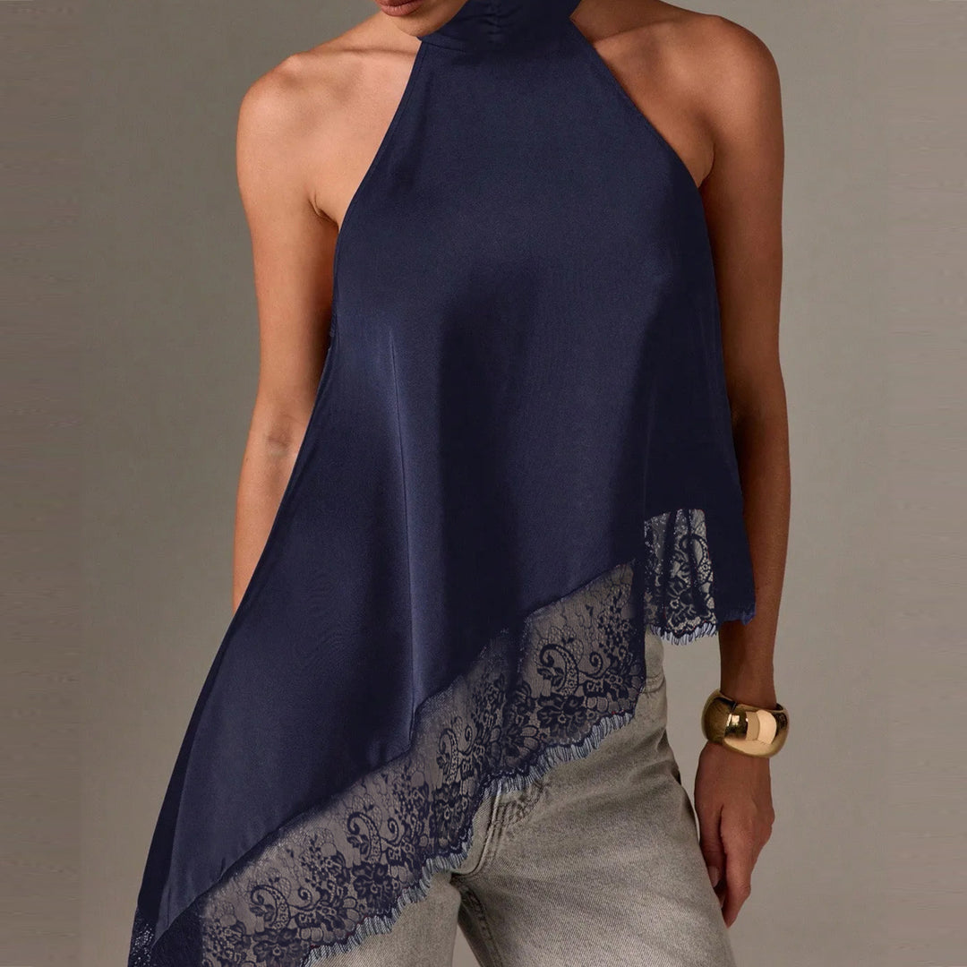 Damen luftiges Chiffon-Top mit eleganter Spitzenverzierung EB