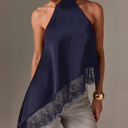 Damen luftiges Chiffon-Top mit eleganter Spitzenverzierung EB