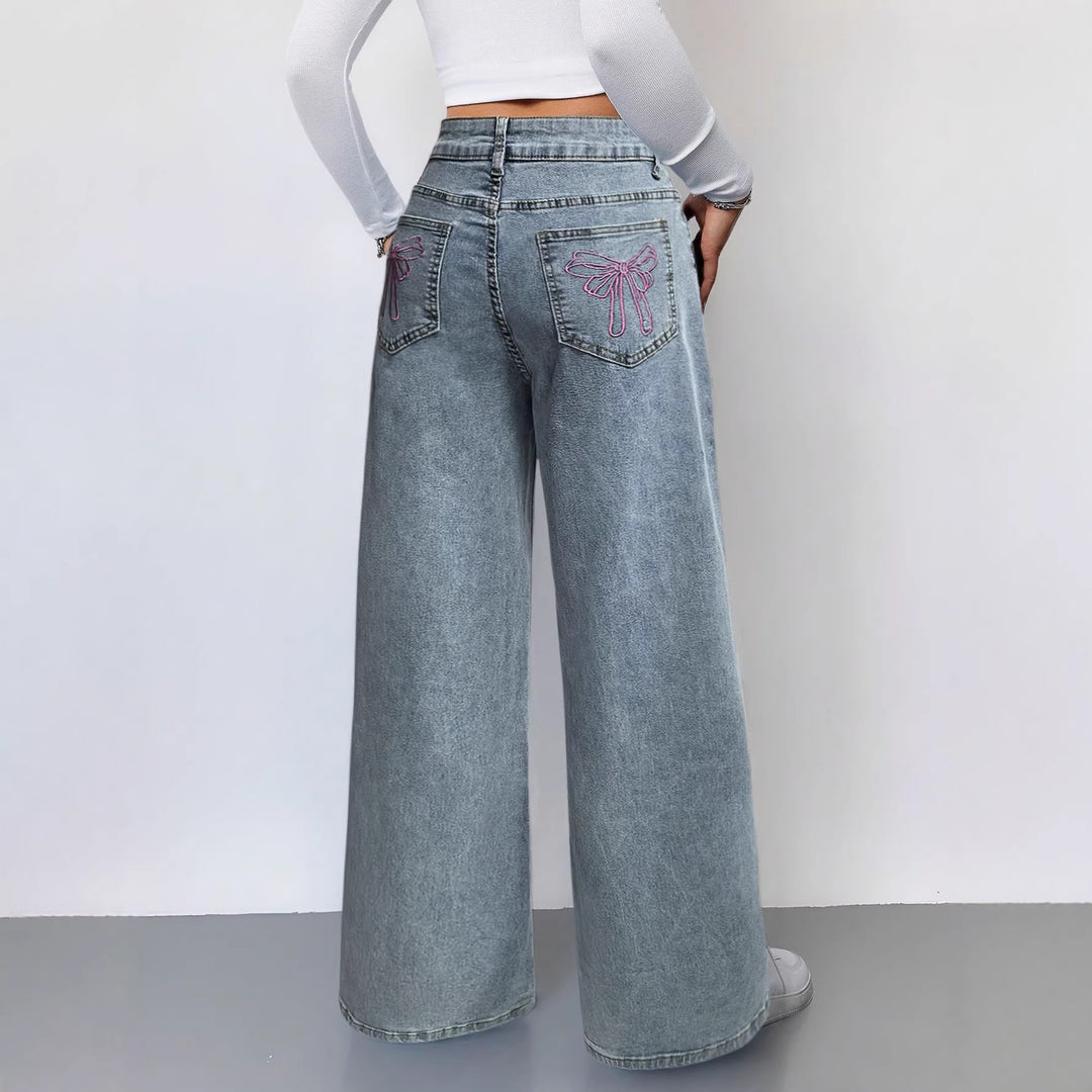 Damen Weit geschnittene Jeans im Vintage-Stil mit hohem Bund und lässigem Look EB