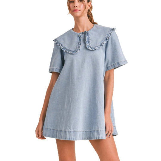 Damen Jeanskleid mit eleganter Rüschenkragenverarbeitung EB