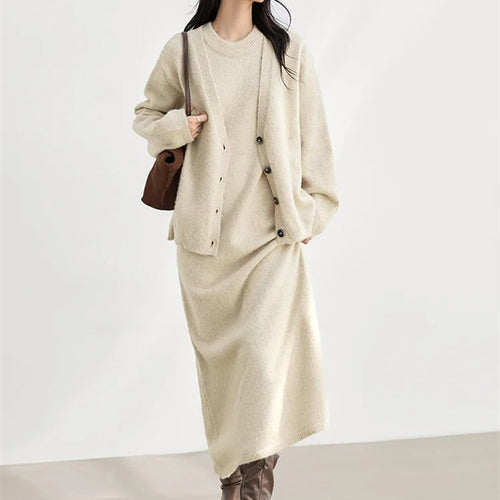 Damen Strickjacke mit knopfen und bequemen langen Ärmeln EB