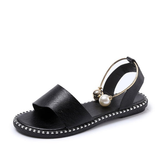 Damen Riemensandalen mit elegantem Perlenschmuck und bequemem Fußbett EB