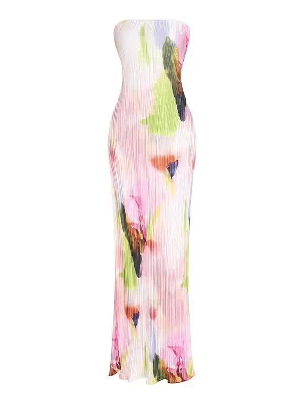 Damen figurbetontes Strapless-Kleid mit floralen Elementen EB