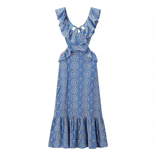 Damen Maxikleid mit Rüschendetails und floralem Muster EB