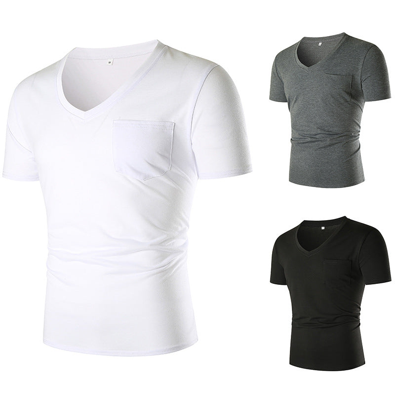 Herren V-Ausschnitt T-Shirt mit Brusttasche und figurbetonter Passform EB