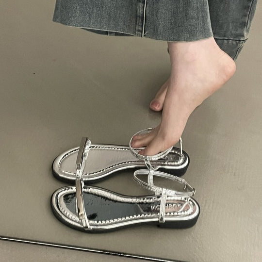Damen elegante Riemchen-Sandalen mit modischem Glitzerakzent EB