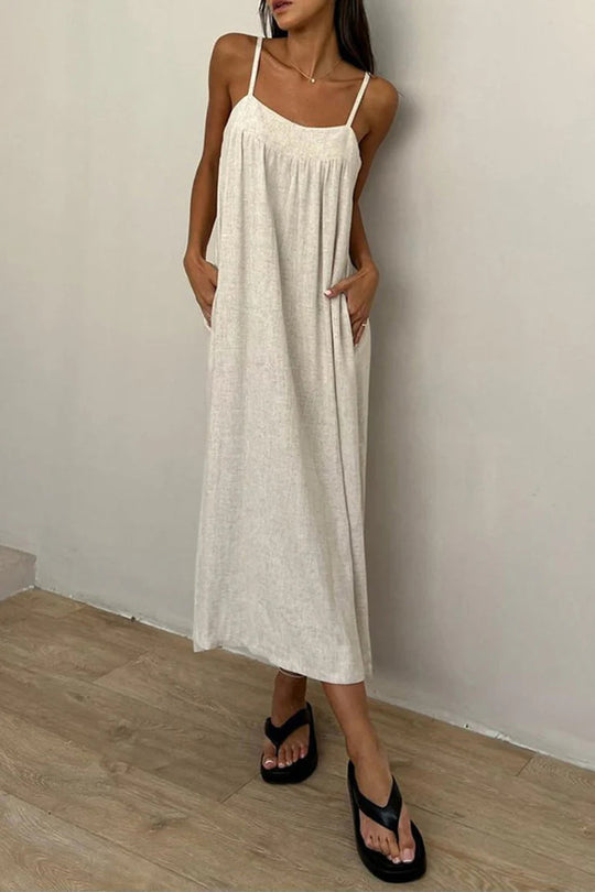 Damen luftiges Maxikleid mit breitem Schnitt und praktischen Taschen EB