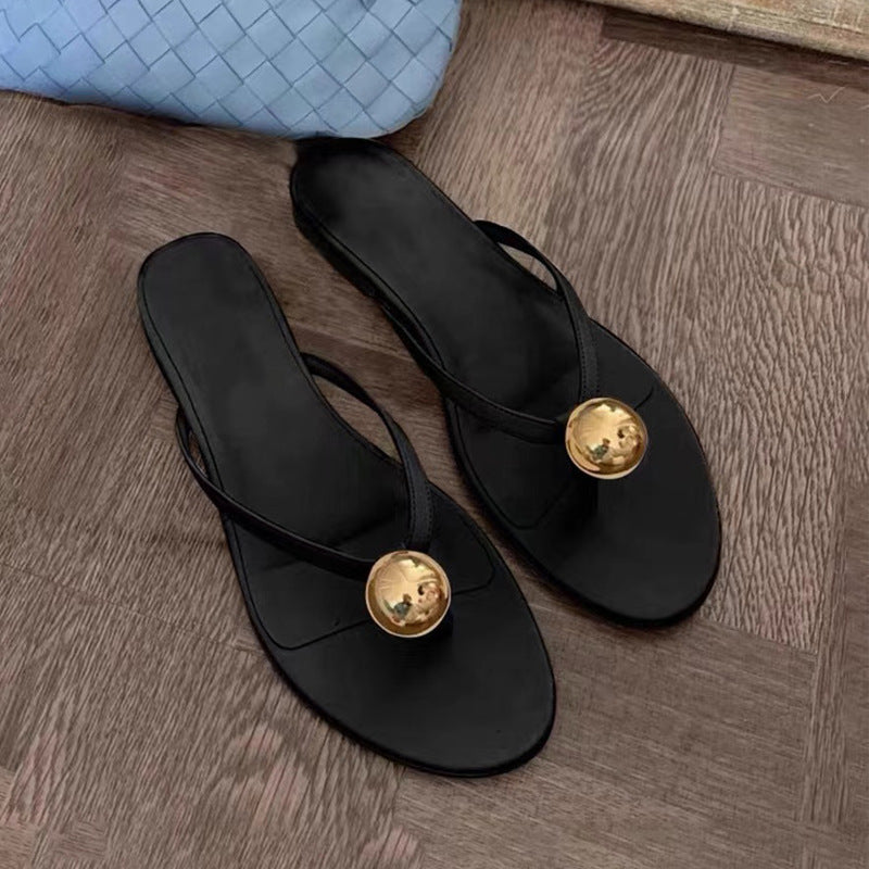 Damen Zehentrenner-Sandalen mit elegantem Goldakzent und weichem Fußbett EB