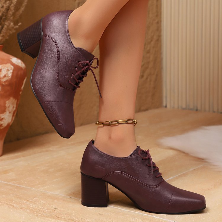 Damen High-Top Schnürschuhe mit elegantem Blockabsatz und modernem Design EB