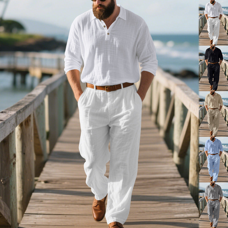Herren eleganter Freizeit-Jumpsuit mit praktischen Taschen und stylischem Henley-Ausschnitt EB