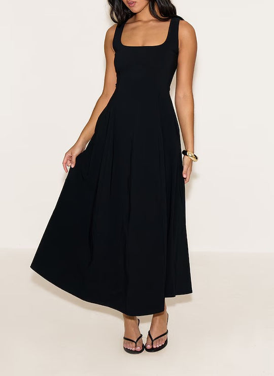 Damen Midikleid mit quadratischem Ausschnitt und weitem Rock EB