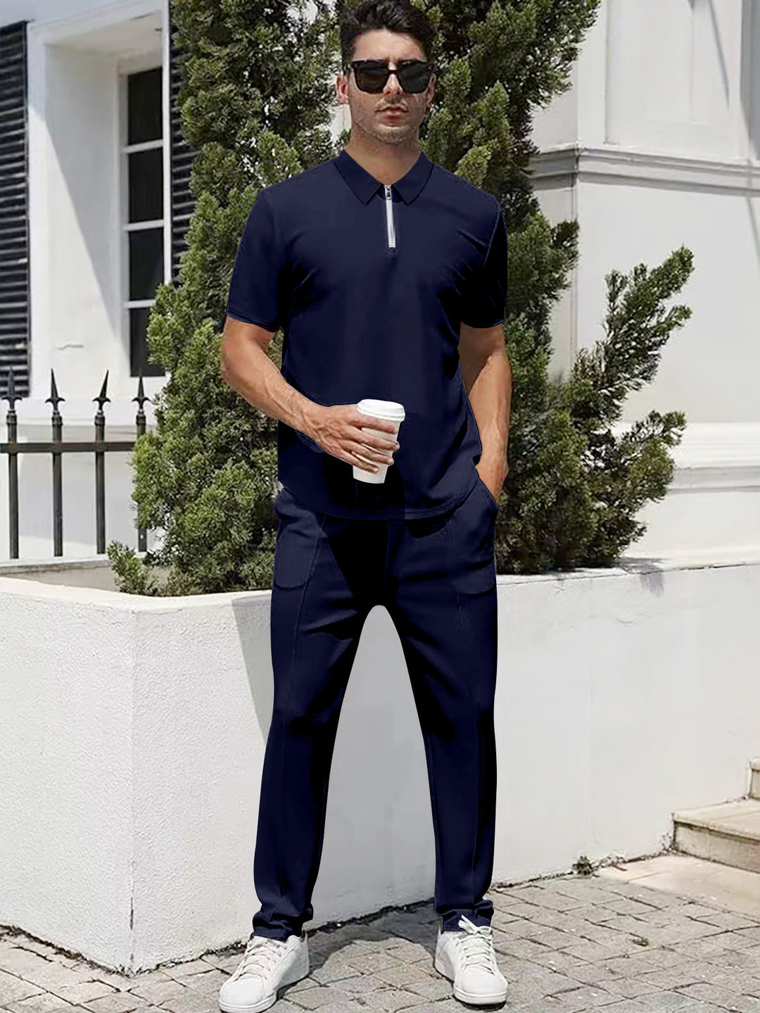 Herren nan urbanes Reise-Poloshirt mit kurzem Frontreißverschluss, elastischem Interlock und knitterarmer Pflege EB