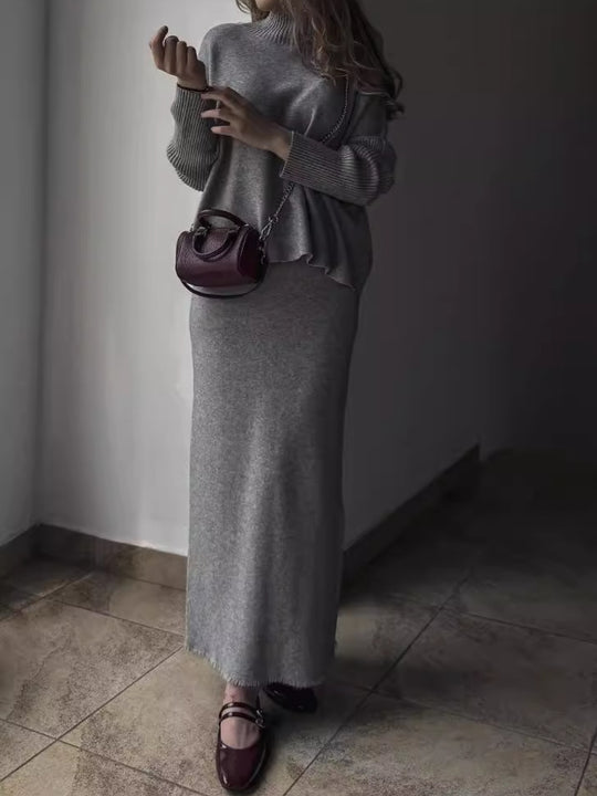 Damen Elegant gestricktes Maxikleid mit lässigem Schnitt EB