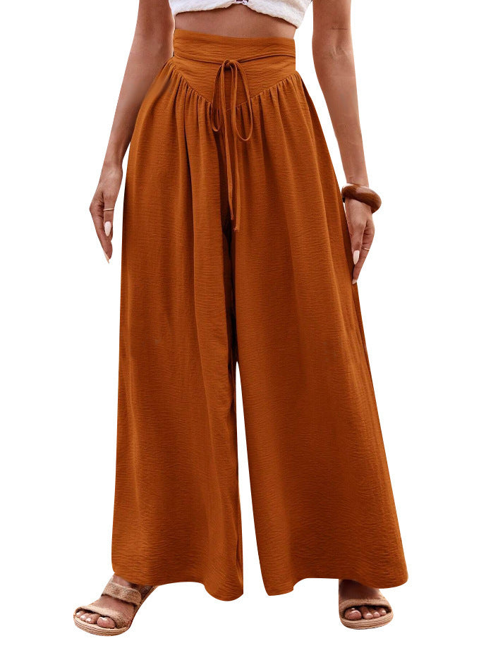 Damen Weite High-Waist-Hose mit elastischem Bund und praktischen Taschen EB
