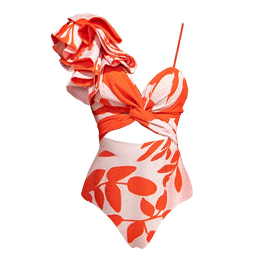 Damen Eleganter Einteiler Badeanzug mit voluminösen Rüschendetails EB