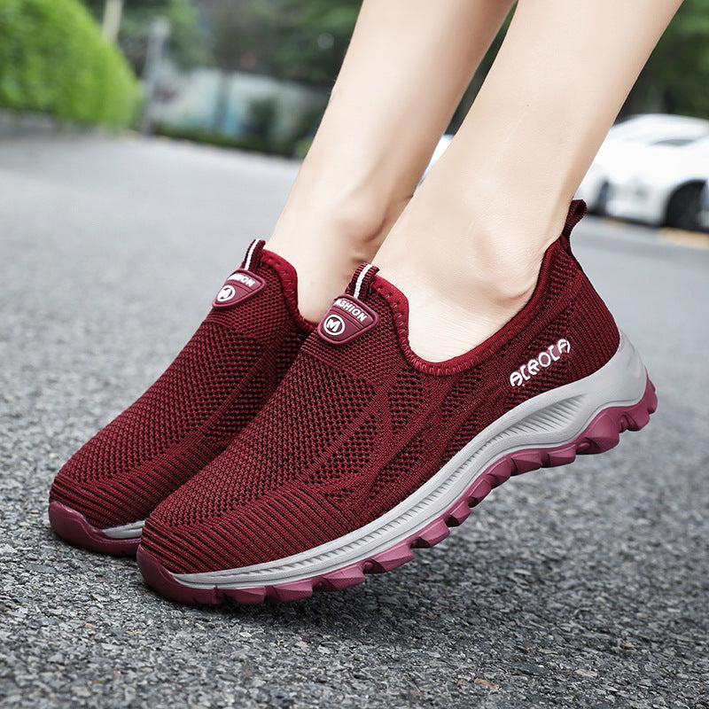 Damen Sportliche Slip-On Schnürschuhe mit atmungsaktiver Oberflächenstruktur und dämpfender Sohle EB
