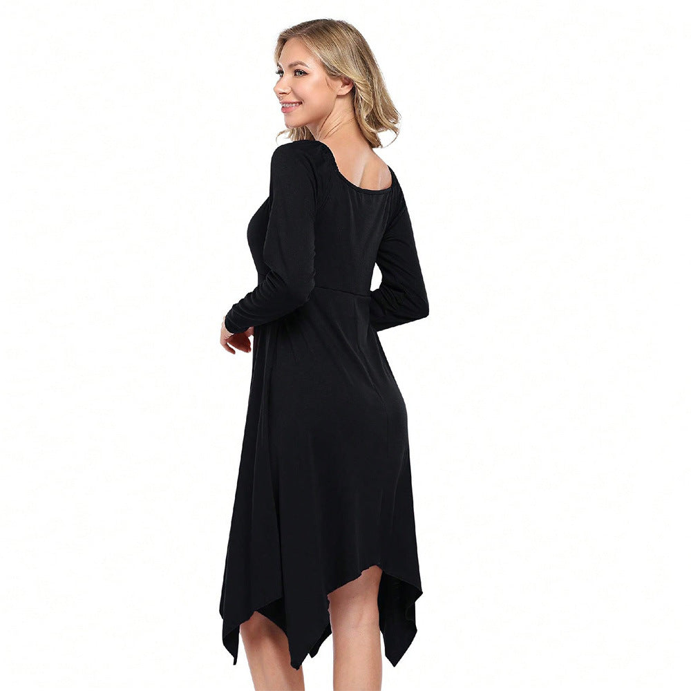 Damen asymmetrisches Longsleeve-Kleid mit gerafftem Bustier, Empire‑Naht und Zipfelsaum Eichborn Berlin