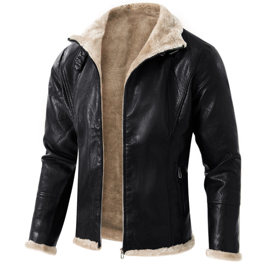 Herren stilvolle Kunstlederjacke mit warmem Innenfutter EB