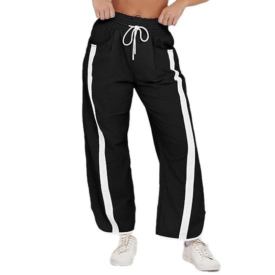 Damen nan relaxte Trackpants mit seitlichem Kontraststreifen, elastischem Smokbund und Eingrifftaschen EB